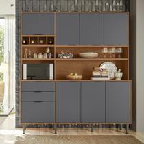 Armário de Cozinha 7 Portas 3 Gavetas e Adega para 4 Garrafas Viena Jequitibá/Grafite - Lukaliam