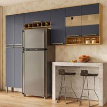 Armário de Cozinha 8 Portas Xangai 100% Mdf Vidro Reflecta Amêndoa/Chumbo - Pnr Móveis