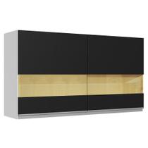 Armário de Cozinha Aéreo 100% MDF 120 cm 2 Portas Vidro Reflex Branco/Preto Acordes Madesa