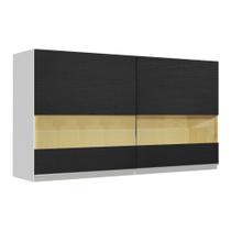 Armário de Cozinha Aéreo 120 cm 2 Portas com Vidro Branco/Preto Glamy Madesa