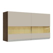 Armário de Cozinha Aéreo 120 cm 2 Portas com Vidro Rustic/Crema Glamy Madesa