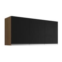 Armário de Cozinha Aéreo 120cm 3 Portas Andréia Amêndoa/Preto - AJL Móveis