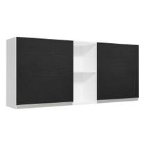 Armário de Cozinha Aéreo 150 cm 2 Portas e 2 Nichos Branco/Preto Glamy Madesa