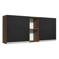 Armário de Cozinha Aéreo 150 cm 2 Portas e 2 Nichos Rustic/Preto Glamy Madesa