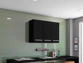 Armario De Cozinha Aereo 3 Portas Preto Catar Brienza Movelaria