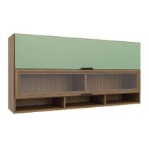 Armário De Cozinha Aéreo Com Vidro Módulo Suspenso Nogal. Armário De Cozinha Aéreo Com Vidro Módulo Suspenso Nogal.