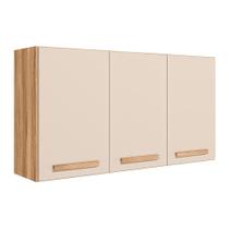 Armario de Cozinha Aéreo Intenza 120cm 3 Portas Freijó/Off White Cristal - Nicioli
