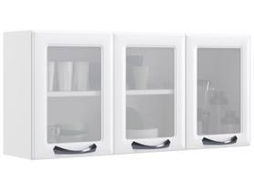 Armário de Cozinha Aéreo Itatiaia Aço 3 Portas Com Vidro New Premium Branco Neve