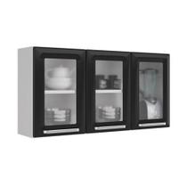 Armário De Cozinha Aéreo Luce Preto 3Portas 3Vidros Itatiaia