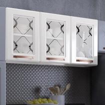 Armário de Cozinha Aéreo Triplo em Aço 3 Portas de Vidro Mirage New Branco Armário de Cozinha Aéreo Triplo em Aço 3 Portas de Vidro Mirage New Branco