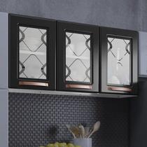 Armário de Cozinha Aéreo Triplo em Aço 3 Portas de Vidro Mirage New Preto/Branco Armário de Cozinha Aéreo Triplo em Aço 3 Portas de Vidro Mirage New Preto/Branco