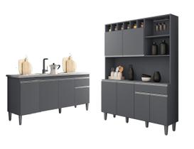 Armário de Cozinha Alice com Balcão de Pia Tatiane 150m Sem Tampo Cinza AJL