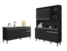 Armário de Cozinha Alice com Balcão de Pia Tatiane 150m Sem Tampo Preto AJL