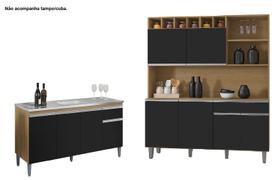 Armário de Cozinha Alice com Balcão de Pia Tatiane 150m Sem TampoAmêndoa/Preto AJL