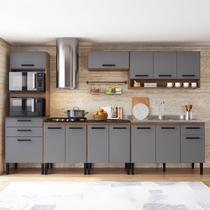 Armário de Cozinha Amanda 13 Portas 3 Gaveta Freijó/Cinza - Pnr Móveis