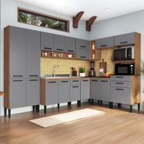 Armário de Cozinha Amanda 18 Portas 3 Gaveta Freijó/Cinza - Pnr Móveis