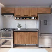 Armário de Cozinha Amanda 8 Portas 1 Gaveta Freijó/Preto - Pnr Móveis