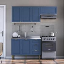 Armário De Cozinha Americana Modulada 190cm Com Balcão Para Pia Multimóveis Cr20493 Branco-Azul