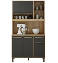 Armário de cozinha ametista 5 portas com gaveta reforçado cor ipê rústico / grafite promo campeão de vendas