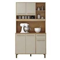 Armário de cozinha ametista 5 portas com gaveta reforçado cor off white / ipê rústico promo campeão de vendas