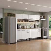Armário de Cozinha Arizona Bold 10 Portas 2 Gavetas MDF-MDP 330CM Carvalho e Branco Móveis Carraro Armário de Cozinha Arizona Bold 10 Portas 2 Gavetas MDF-MDP 330CM Carvalho e Branco Móveis Carraro