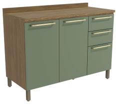 Armário de Cozinha Balcão 2 Portas e 3 Gavetas 120cm com Tampo e Pés M624 Botanic Kappesberg