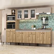 Armário de Cozinha Carmem com Balcão para Pia e Cooktop 13 Portas 2 Gavetas Carvalho Oak/Cristalo - Pnr Móveis