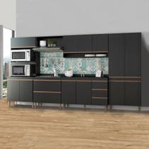 Armário de Cozinha com Balcão Armário Completo Sabrina 360x202 Cm 6 Peças MDP Preto MENU
