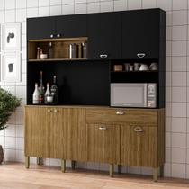 Armário de Cozinha com Balcão Casino 8 Portas 1 Gaveta Freijó/Nero - Pnr Móveis Armário de Cozinha com Balcão Casino 8 Portas 1 Gaveta Freijó/Nero - Pnr Móveis