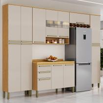 Armário de Cozinha com Balcão e Tampo 13 Portas 2 Gavetas Xangai Slim 100% Mdf Vidro Reflecta Amêndoa/Off White - Pnr Móveis Armário de Cozinha com Balcão e Tampo 13 Portas 2 Gavetas Xangai Slim 100% Mdf Vidro Reflecta Amêndoa/Off White - Pnr Móveis