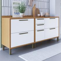 Armário de Cozinha com Balcão e Tampo 3 Portas 4 Gavetas Pérola 100% Mdf Vidro Reflecta Amêndoa/Branco - Pnr Móveis