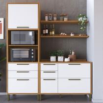 Armário de Cozinha com Balcão e Tampo 4 Portas 5 Gavetas Pérola 100% Mdf Vidro Reflecta Amêndoa/Branco - Pnr Móveis