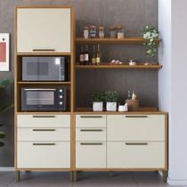 Armário de Cozinha com Balcão e Tampo 4 Portas 5 Gavetas Pérola 100% Mdf Vidro Reflecta Amêndoa/Off White - Pnr Móveis