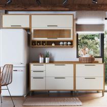 Armário de Cozinha com Balcão e Tampo 6 Portas 4 Gavetas Pérola 100% Mdf Vidro Reflecta Amêndoa/Off White - Pnr Móveis