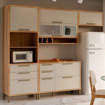 Armário de Cozinha com Balcão e Tampo 7 Portas 5 Gavetas Pérola 100% Mdf Vidro Reflecta Amêndoa/Off White - Pnr Móveis