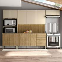 Armário de Cozinha com Balcão Monza 10 Portas 3 Gavetas Ripado 3d Freijó/Vanilla - Pnr Móveis Armário de Cozinha com Balcão Monza 10 Portas 3 Gavetas Ripado 3d Freijó/Vanilla - Pnr Móveis