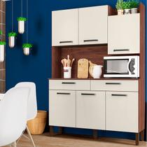 Armário de Cozinha com Balcão Romênia 6 Portas 2 Gavetas Nogueira/Off White - Pnr Móveis