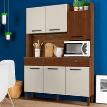 Armário de Cozinha com Balcão Romênia 6 Portas 2 Gavetas Ripado 3d Nogueira/Off White - Pnr Móveis