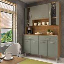 Armário de Cozinha com Balcão Sansa 8 Portas 2 Gavetas com Vidro Freijó/Gris - Panorama Móveis Armário de Cozinha com Balcão Sansa 8 Portas 2 Gavetas com Vidro Freijó/Gris - Panorama Móveis