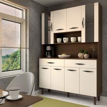 Armário de Cozinha com Balcão Sansa 8 Portas 2 Gavetas com Vidro Nogueira/Off White - Panorama Móveis Armário de Cozinha com Balcão Sansa 8 Portas 2 Gavetas com Vidro Nogueira/Off White - Panorama Móveis