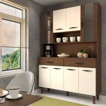 Armário de Cozinha com Balcão Sansa 8 Portas 2 Gavetas com Vidro Ripado 3d Nogueira/Off White - Panorama Móveis Armário de Cozinha com Balcão Sansa 8 Portas 2 Gavetas com Vidro Ripado 3d Nogueira/Off White - Panorama Móveis