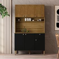 Armário de Cozinha com Balcão Sweet 6 Portas 1 Gaveta Ripado 3d Freijó/Nero - Pnr Móveis