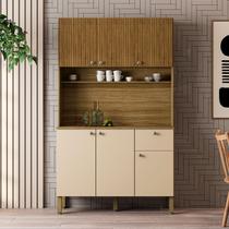 Armário de Cozinha com Balcão Sweet 6 Portas 1 Gaveta Ripado 3d Freijó/Vanilla - Pnr Móveis