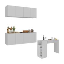 Armário De Cozinha Com Bancada Americana/mesa Gourmet Multimóveis Mp2202 Branco Branco Armário De Cozinha Com Bancada Americana/mesa Gourmet Multimóveis Mp2202 Branco Branco