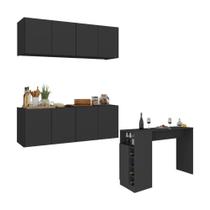 Armário De Cozinha Com Bancada Americana/mesa Gourmet Multimóveis Mp2202 Preto Preto Armário De Cozinha Com Bancada Americana/mesa Gourmet Multimóveis Mp2202 Preto Preto