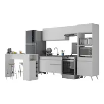 Armário De Cozinha Com Bancada-mesa Gourmet Veneza Multimóveis Mp2174 Branco Branco Armário De Cozinha Com Bancada-mesa Gourmet Veneza Multimóveis Mp2174 Branco Branco