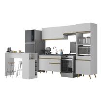 Armário De Cozinha Com Bancada-mesa Gourmet Veneza Multimóveis Mp2174 Branco-dourado Branco-dourado Armário De Cozinha Com Bancada-mesa Gourmet Veneza Multimóveis Mp2174 Branco-dourado Branco-dourado