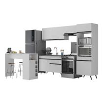 Armário De Cozinha Com Bancada-mesa Gourmet Veneza Multimóveis Mp2174 Branco-preto Branco-preto Armário De Cozinha Com Bancada-mesa Gourmet Veneza Multimóveis Mp2174 Branco-preto Branco-preto