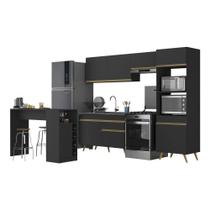 Armário De Cozinha Com Bancada-mesa Gourmet Veneza Multimóveis Mp2174 Preto-dourado Preto-dourado Armário De Cozinha Com Bancada-mesa Gourmet Veneza Multimóveis Mp2174 Preto-dourado Preto-dourado