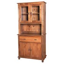 Armário de Cozinha com Cristaleira de Vidro e Madeira Antique com 4 Portas 1 Gaveta e 1 Nicho - 630